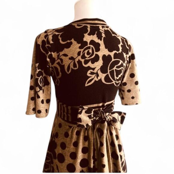 Vintage Forever 21 Y2K Neutral Tan & Black Mixed Media Knit Babydoll Mini Dress - Picture 7 of 9